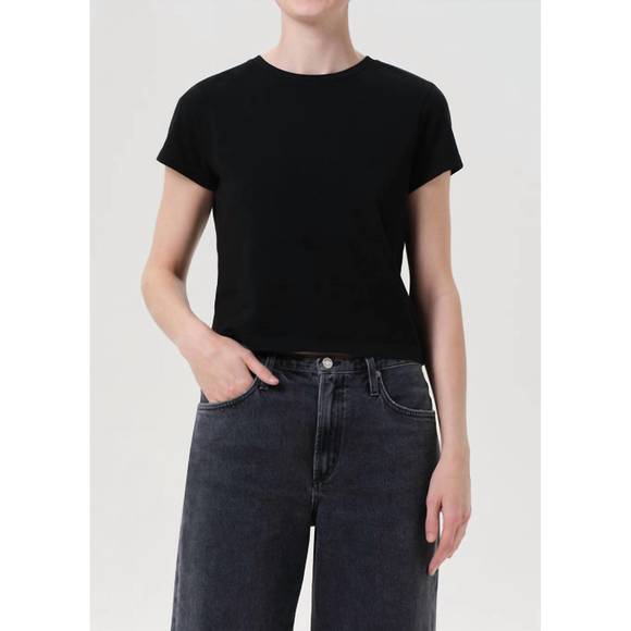 NEW AGOLDE adine shrunken crewneck tee in black - Picture 1 of 6